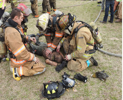 Search crew removes simulated victim