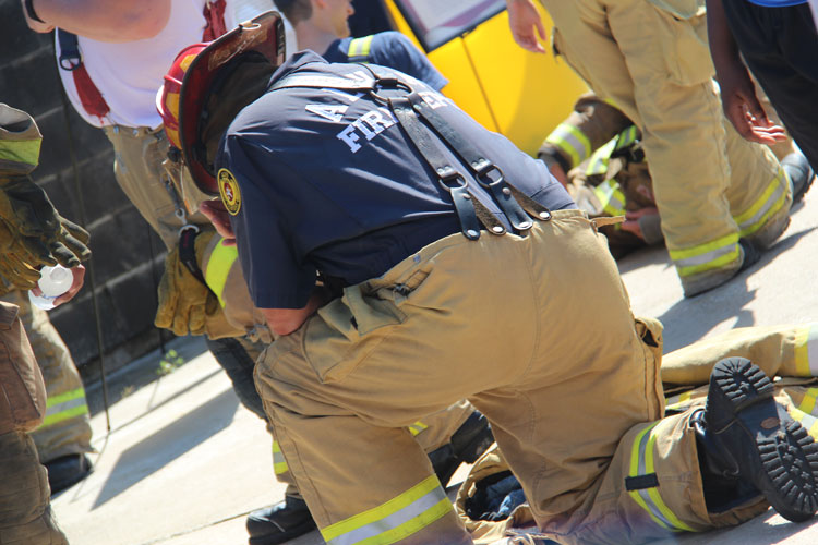 Kneeling firefighter