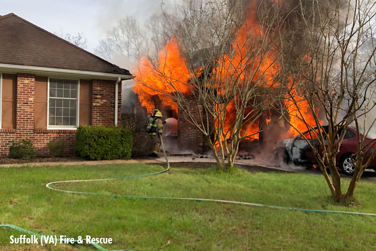 Suffolk firefighters at detached garage fire