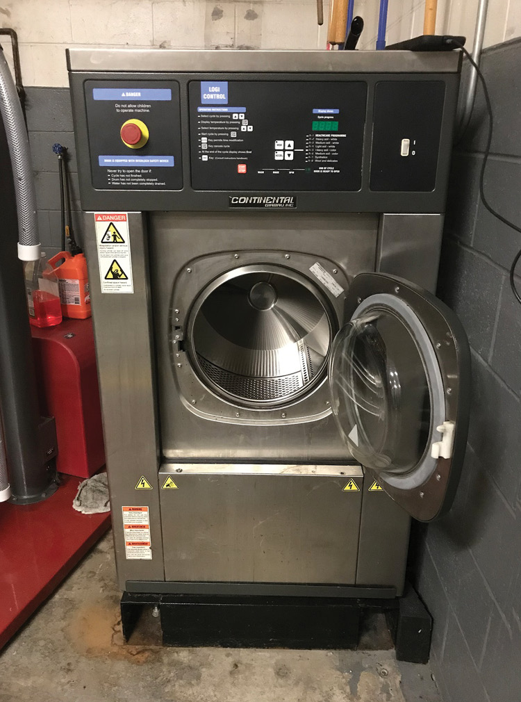 A 30-pound commercial washer can clean two sets of personal protective equipment (PPE). (Photos by author.)