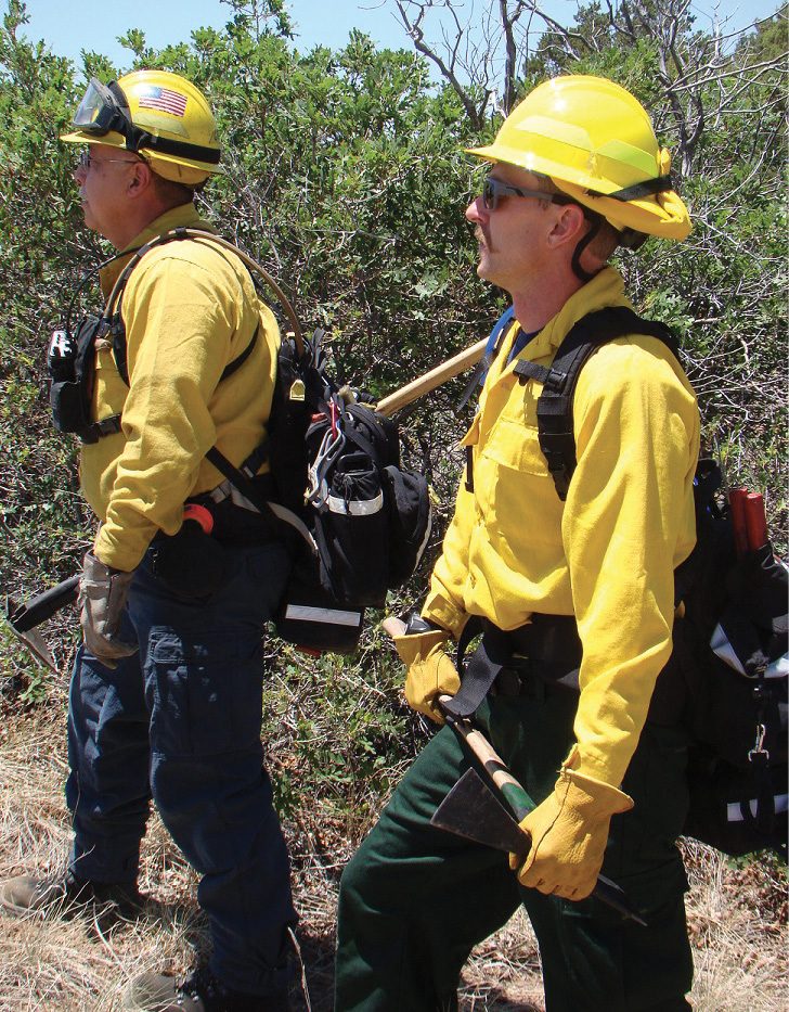 You can fight fire in the WUI in wildland or structural firefighting gear, depending on your assignment. Firefighters MUST be in full personal protective equipment.