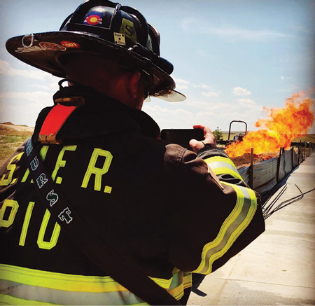 (1) Although a scene may not be safe to bring journalists into, fire department personnel can capture photos and videos of dangerous environments and use them to drive the narrative on social media. (Photos courtesy of South Metro Fire Rescue.) 