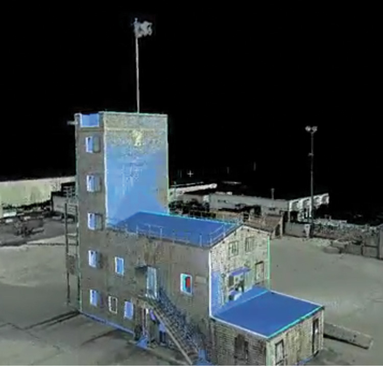 This image, derived from a high-definition laser scan with a photographic overlay, is a digital twin of a five-story training tower. (Photo used with permission of Leica Geosystems.)