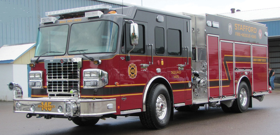 The Stafford Fire Co. 1 (Stafford Springs, Connecticut) uses this 4 GUYS FIRE TRUCKS unit as a squad, a rescue pumper, and for mutual aid. Chief David Lucia says the department calls it “One big tool box with water and foam.” 