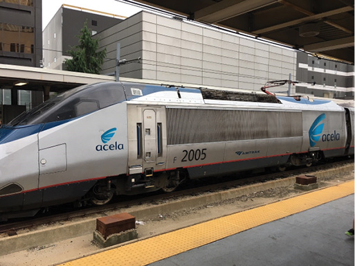 The Amtrak Acela train is powered by an electric locomotive and moves at more than 100 miles per hour. The pantograph on top of the locomotive draws its power from the overhead catenary wire carrying 12,500 volts of alternating current. Identifying the type of locomotive is critical, especially during rail crossing collisions. Freight and some passenger train locomotives may carry up to 5,000 gallons of diesel (diesel locomotives). “Dual” locomotives may travel in electrified and nonelectrified territories. They have the ability to switch from diesel-electric power to strictly electric power (third rail, pantograph, and catenary). Dual locomotives carry diesel fuel for the engine that drives the generators to power the traction motors. Preplan your territory!