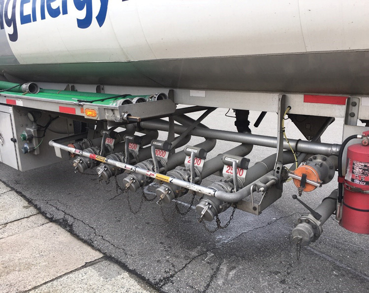 Vehicles carrying flammable liquids (1203 placard) are major target hazards. A side impact underride followed by fire can be disastrous even with this truck’s built-in safety features.