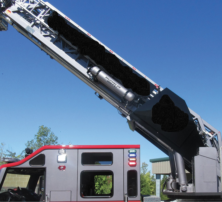 This aerial ladder has a 20-inch raised-roof cab.