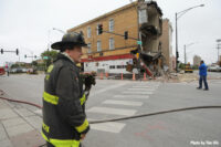 Firefighter at scene of Chicago building collapse