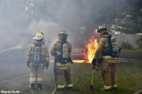 Firefighters on scene of a garage fire in Griffith, Indiana.