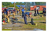 Firefighter and apparatus at the scene of the Rocky Mount fire.