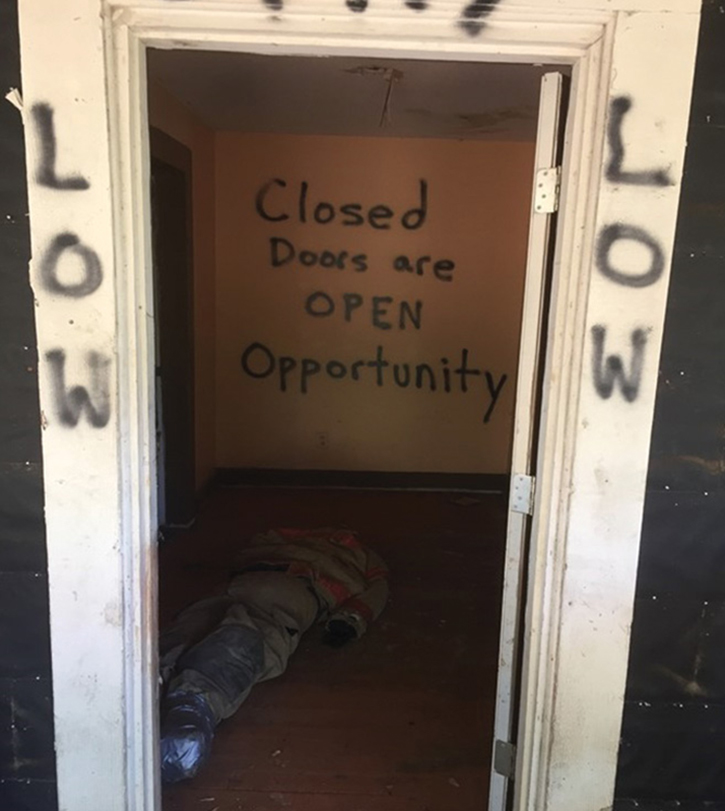 Here, a victim lies just feet inside the door. (Photos by Clay Magee.) 