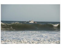 Shot of a vessel off the coast of Far Rockaway, Queens.