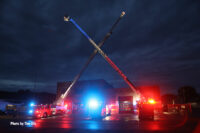 Tower ladders raised