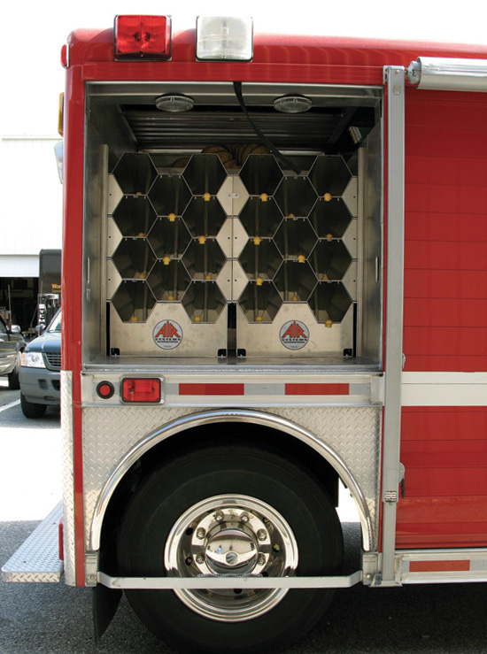 Air Systems International’s AIR-KADDY™ MODULAR ALUMINUM SCBA CYLINDER STORAGE RACKS feature a unique modular design that allows for expansion as needed to accommodate your SCBA storage requirements. Available in free standing (up to 40 cylinders) and vehicle style with a narrow profile (up to 24 cylinders). All racks are lined with nylon pads to prevent cylinder scratches and optional Thread Savers® are available.