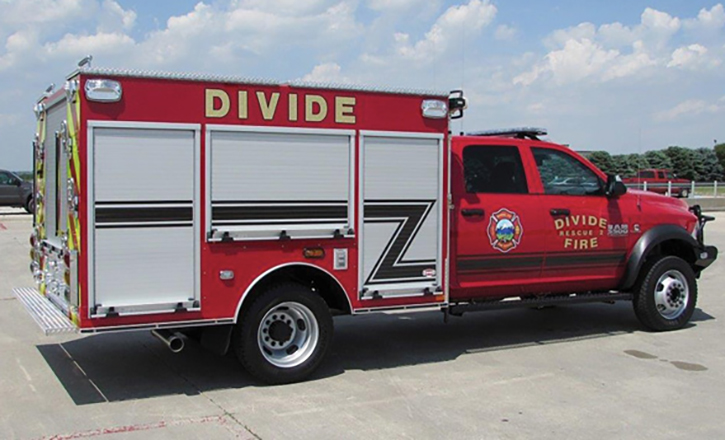 The Divide (CO) Fire Protection District designed this DANKO rescue truck to negotiate mountainous terrain with wildland interface. Most residences are nestled into wooded hillsides. Portions of Pikes Peak National Forest and Mueller State Park are within its jurisdiction. Firefighter Manuel Reyes says the unit is first out to medical calls, and the roomy cab provides easy crew communication.