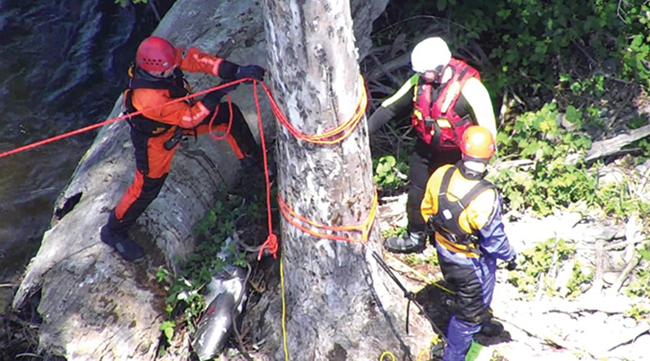 A crew is monitoring advanced water rescue operations near the Arden Ponds in Sacramento, California.