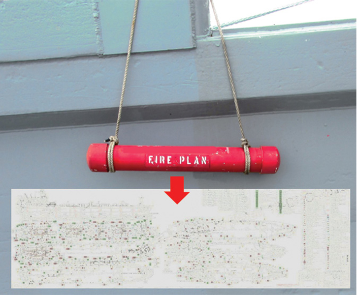 The fire plan is at the ship’s entrance.