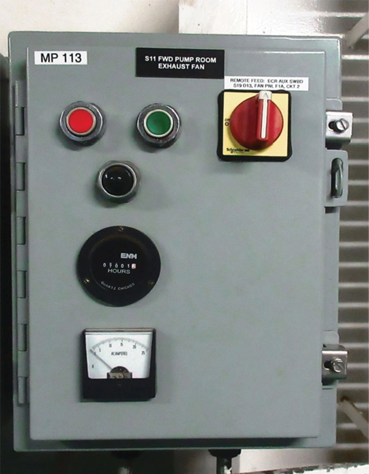 The engine room control for the pump room exhaust fan.