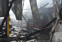 A view of the interior of the destroyed warehouse