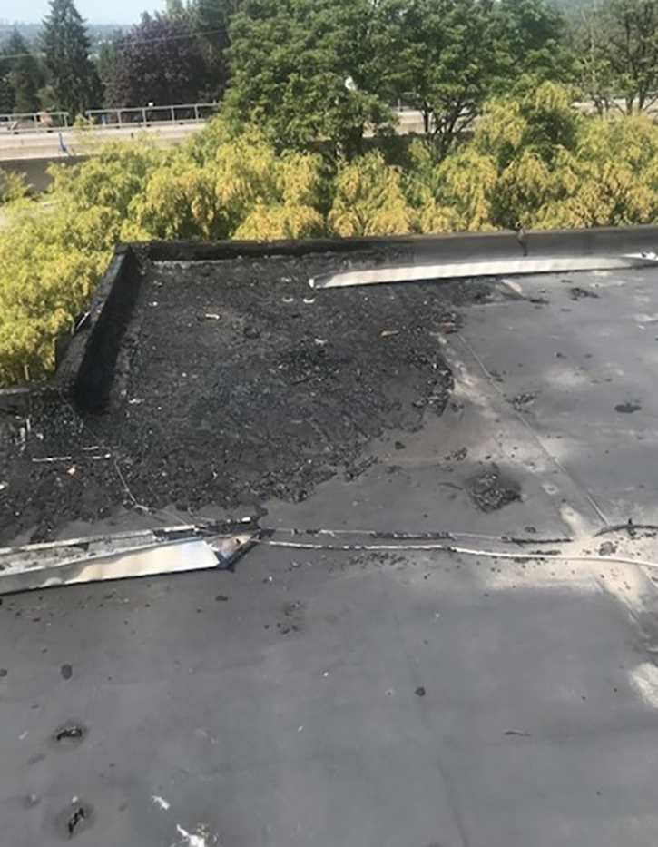 A roof spalling over an affected fire area.