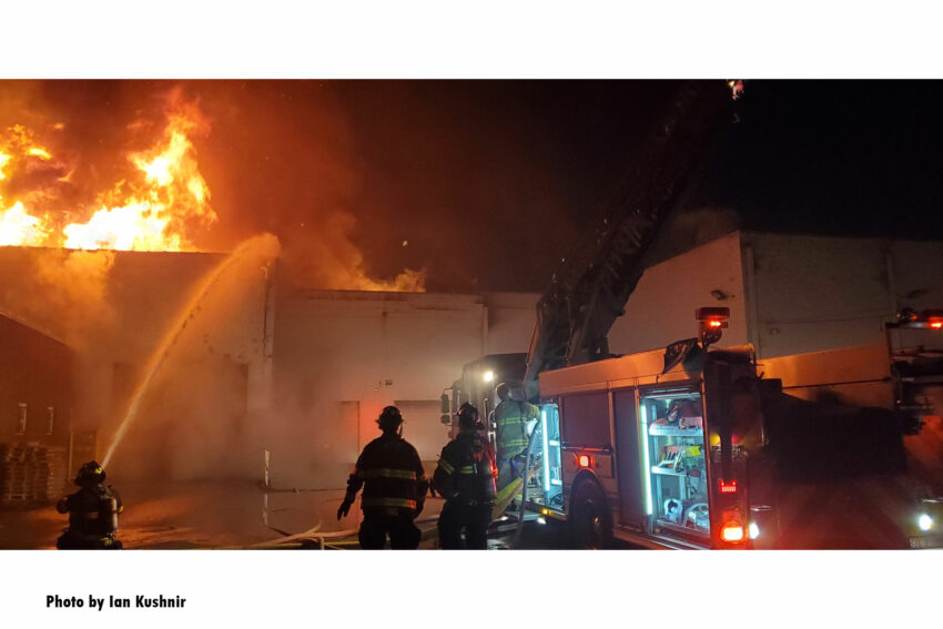 Firefighters at the scene of a massive fire in Dearborn, Michigan.