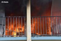 A view of raging flames at motel fire