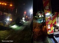 Two views of the stuck fire apparatus