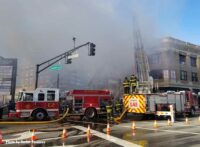 Several fire trucks at the fire in Bloomfield