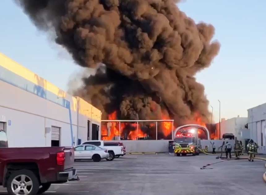 Miami-Dade firefighters at raging industrial fire