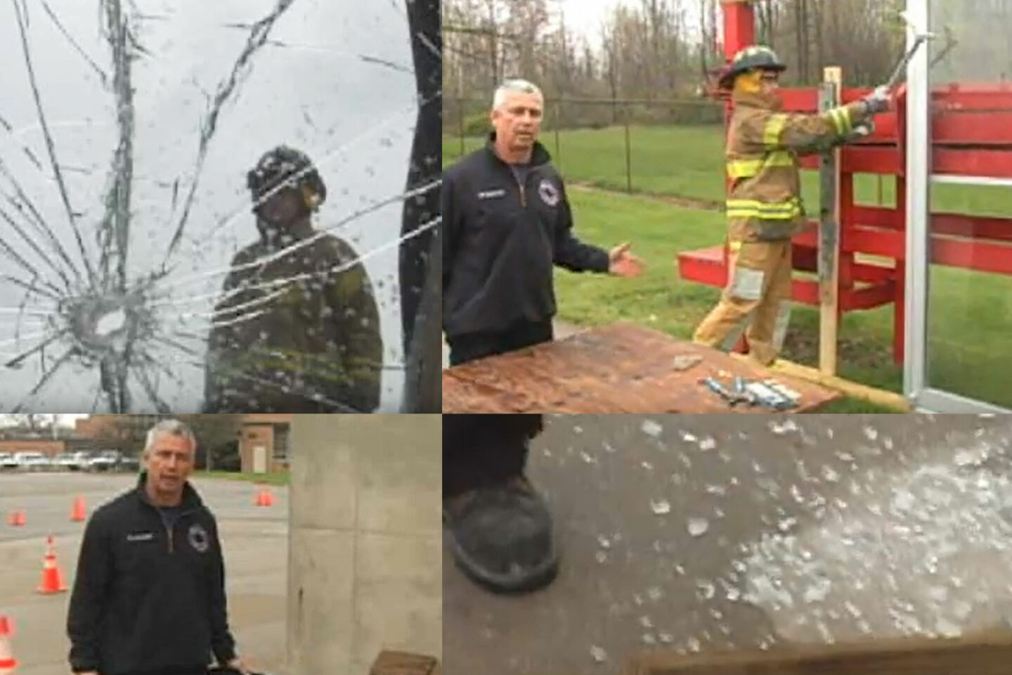 John Buckheit and other firefighters on breaking glass windows