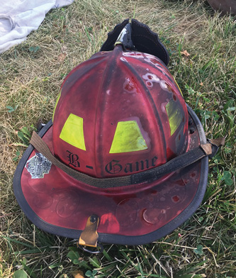 My helmet at the scene postevent. The helmet is normally kept clean