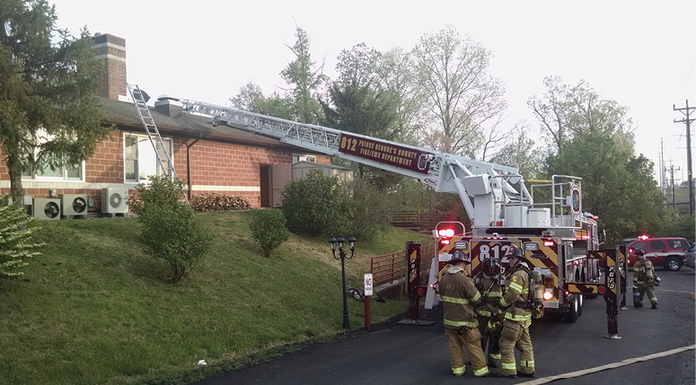 Who made it to the roof first? The firefighters throwing the ladders gained access more quickly and easily. Although you could use the big ladder up top, it may not be most appropriate for the situation, which depends on staffing and conditions.