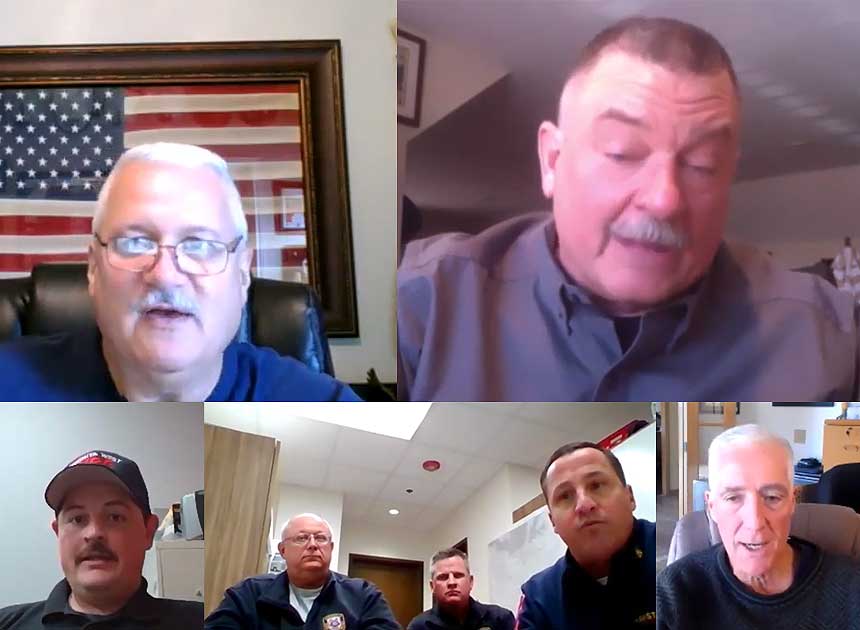 Rick Lasky, John Salka, Bobby Halton, and company on fire attack