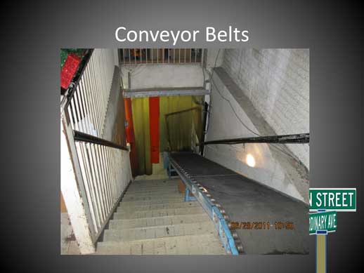 Conveyor belts on stairs