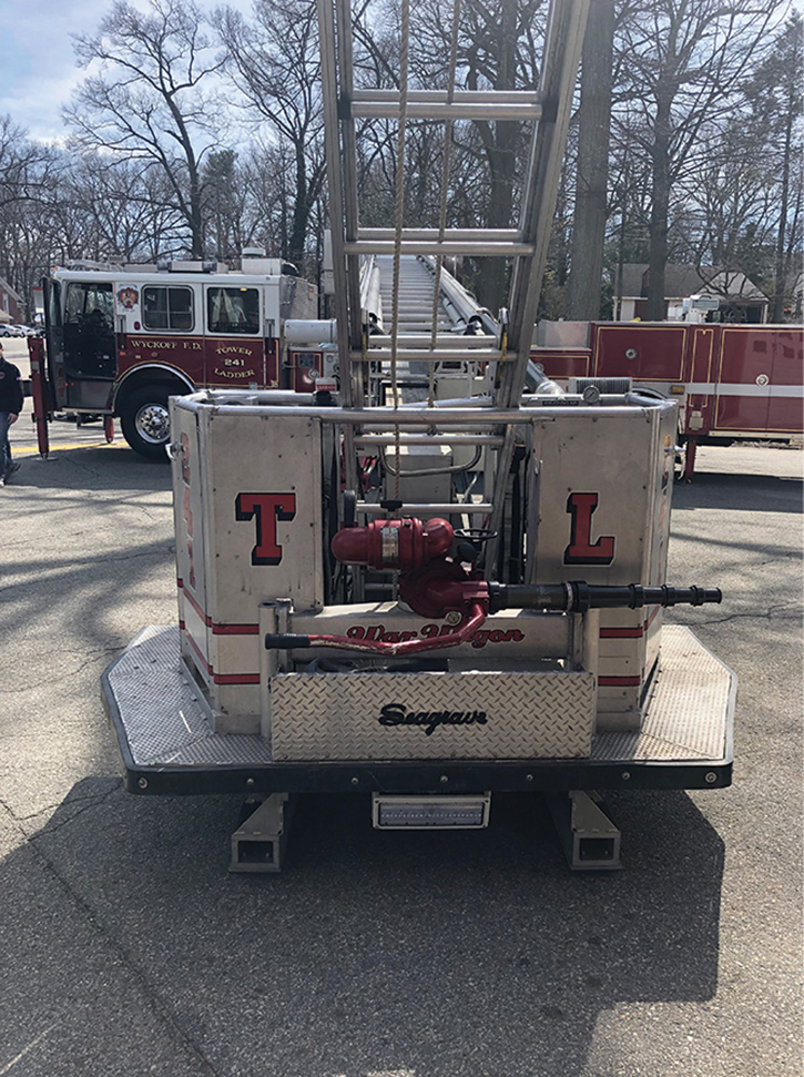 Moving the master stream device to the lowest position in this bucket keeps it out of the way and allows an easy climb and descent.