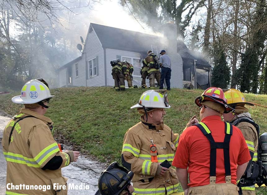 Chattanooga firefighters at the scene of a house fire