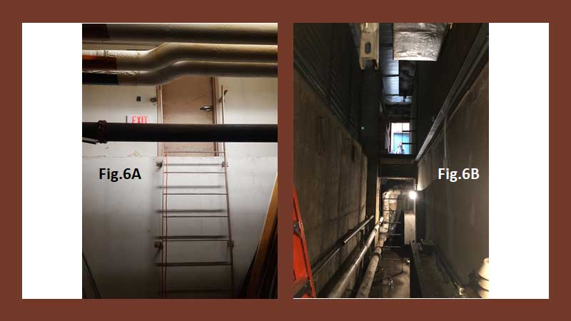 Different views of a narrow shaft in a hospital facility