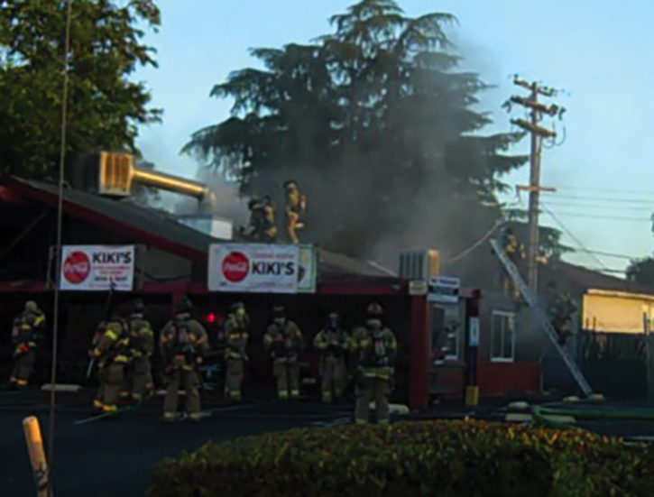 View from the ICP of a fire in a restaurant with vertical ventilation.