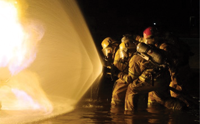 Firefighters on a hoseline