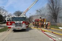 Firefighters and aerial on scene at apartment fire