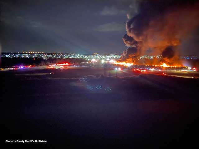 Smoke and flames rise as thousands of cars burn in Florida