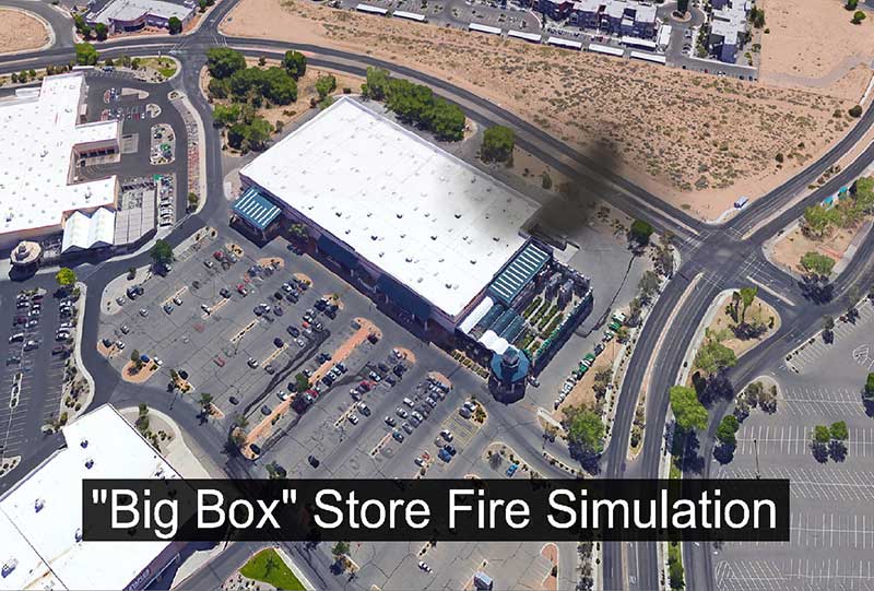 Bird's-eye-view of fireground at big box store fire