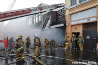 Firefighters and aerials at the scene of the Boyd Street blast