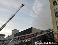 LAFD elevated master stream at scene of blast