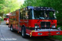 A fire truck at the scene of the condo fire