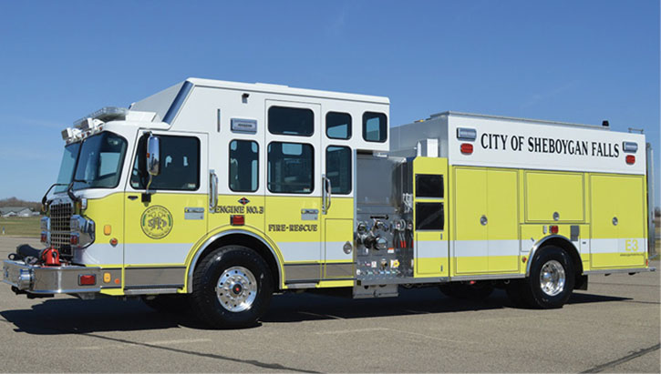 The Sheboygan Falls (WI) Fire Department has in service this CUSTOM FIRE enclosed top-mount pumper.