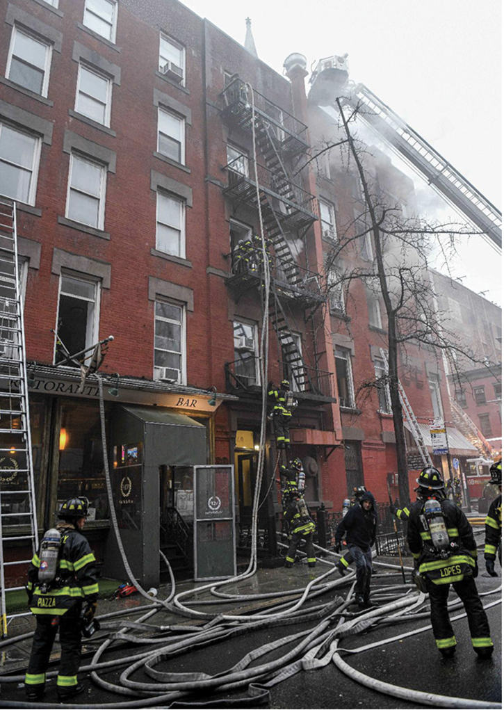 Firefighters used alternate hose stretches to expedite putting water on the fire.