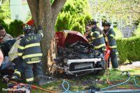 Firefighters at the scene of a significant vehicle crash