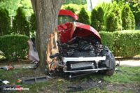 Vehicle smashed against tree