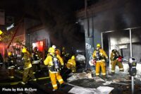 Los Angeles firefighters working at scene of fire